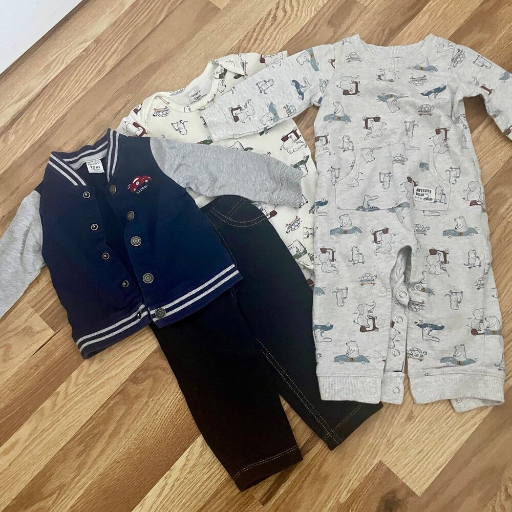 Baby Boy 12m 4-piece clothing bundle lot varsity style bomber jacket